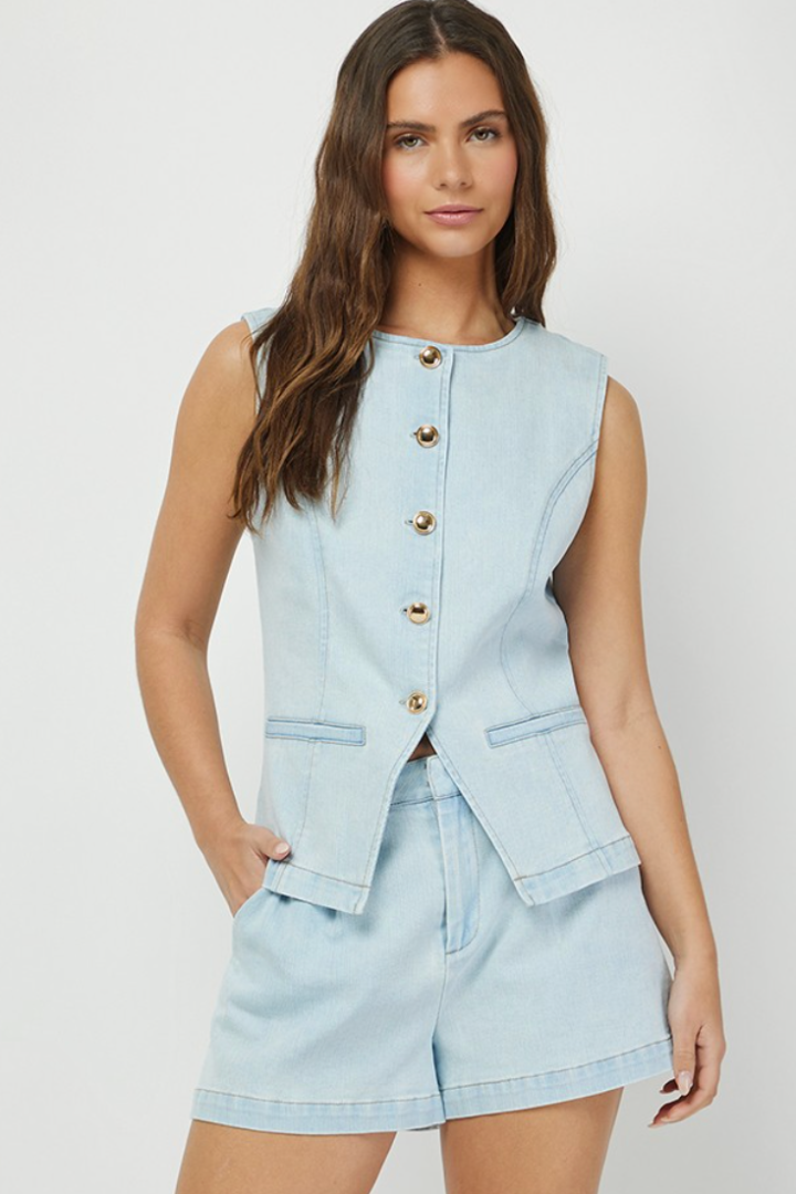Sophia Denim Vest-1- Tops-Needi-Usher & Co - Women's Boutique Located in Atoka, OK and Durant, OK