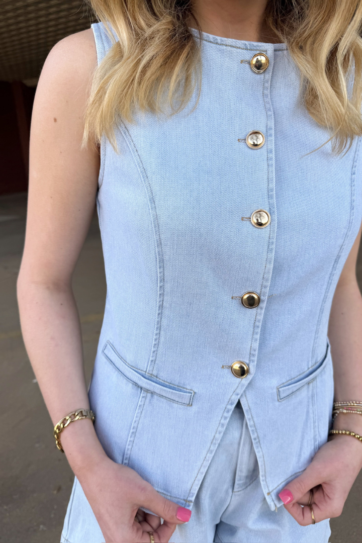 Sophia Denim Vest-1- Tops-Needi-Usher & Co - Women's Boutique Located in Atoka, OK and Durant, OK