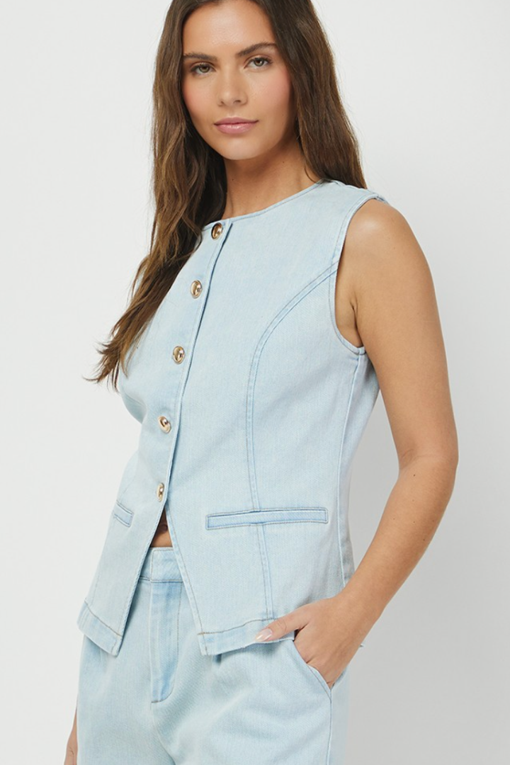 Sophia Denim Vest-1- Tops-Needi-Usher & Co - Women's Boutique Located in Atoka, OK and Durant, OK