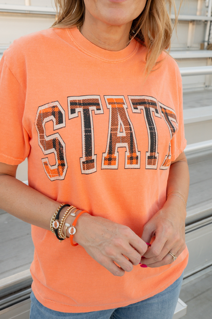 OSU Tartan Tee-Graphic Tees-LIVYLU-Usher & Co - Women's Boutique Located in Atoka, OK and Durant, OK