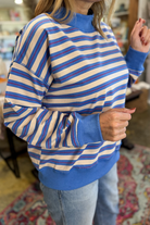 Rylee Striped Mock Neck Top-Blue Multi-1- Tops-Things Between-Usher & Co - Women's Boutique Located in Atoka, OK and Durant, OK