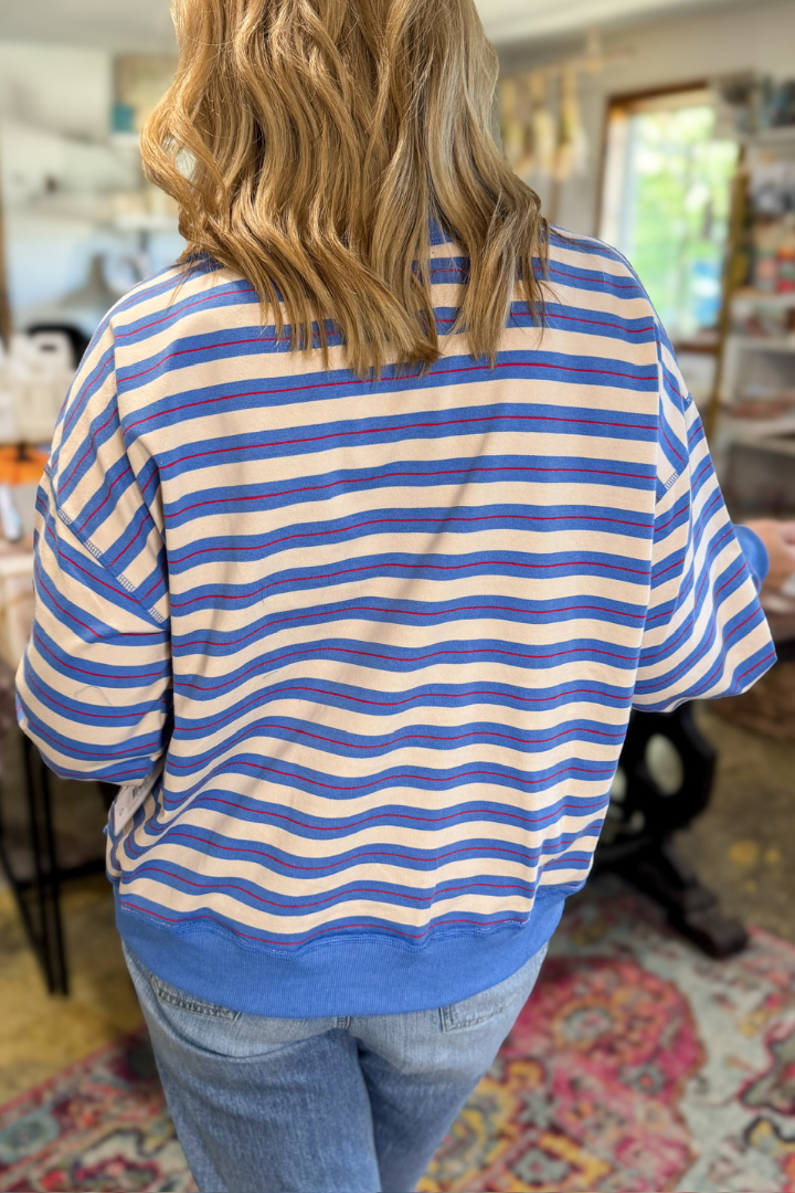 Rylee Striped Mock Neck Top-Blue Multi-1- Tops-Things Between-Usher & Co - Women's Boutique Located in Atoka, OK and Durant, OK