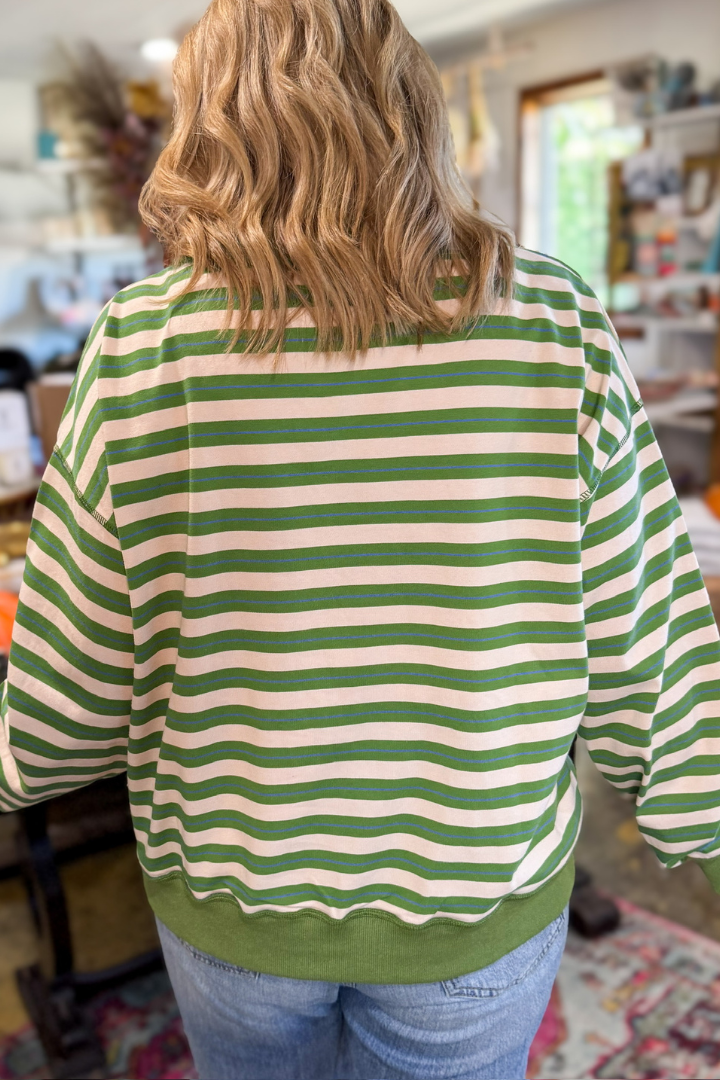 Rylee Striped Mock Neck Top-Green Multi-1- Tops-Things Between-Usher & Co - Women's Boutique Located in Atoka, OK and Durant, OK