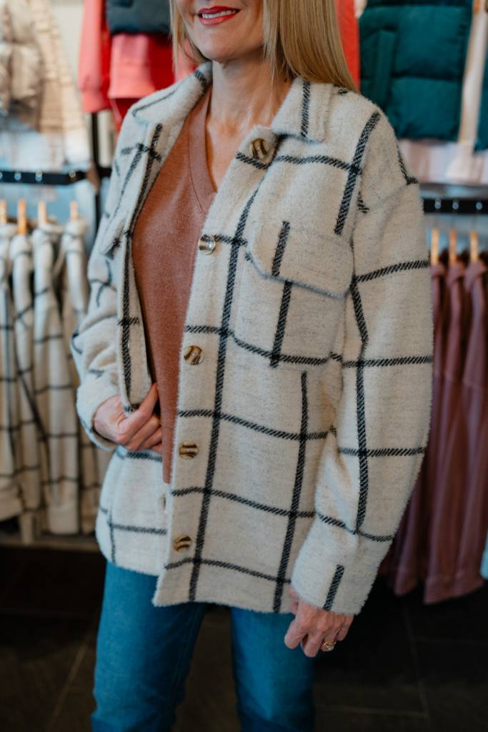 Z Supply: Plaid Tucker Jacket-Off White-OUTERWEAR-Z SUPPLY-Usher & Co - Women's Boutique Located in Atoka, OK and Durant, OK