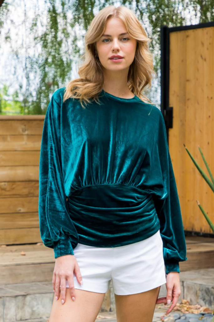 Unapologetic Velvet Blouse-Teal-Long Sleeve Tops-THML-Usher & Co - Women's Boutique Located in Atoka, OK and Durant, OK