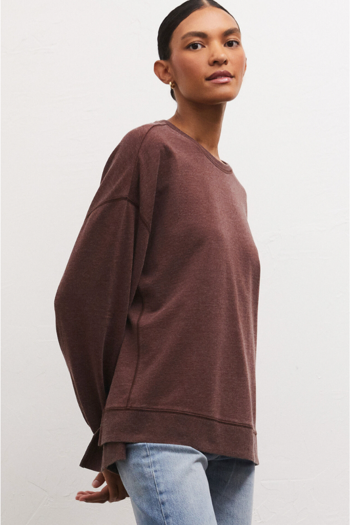 Z Supply: Modern Weekender-Dark Truffle-Long Sleeve Tops-Z SUPPLY-Usher & Co - Women's Boutique Located in Atoka, OK and Durant, OK