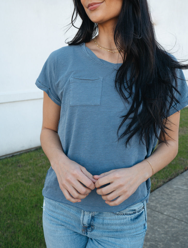Z Supply: Traveler Pocket Tee, Indigo-Short Sleeve Tops-Z SUPPLY-Usher & Co - Women's Boutique Located in Atoka, OK and Durant, OK