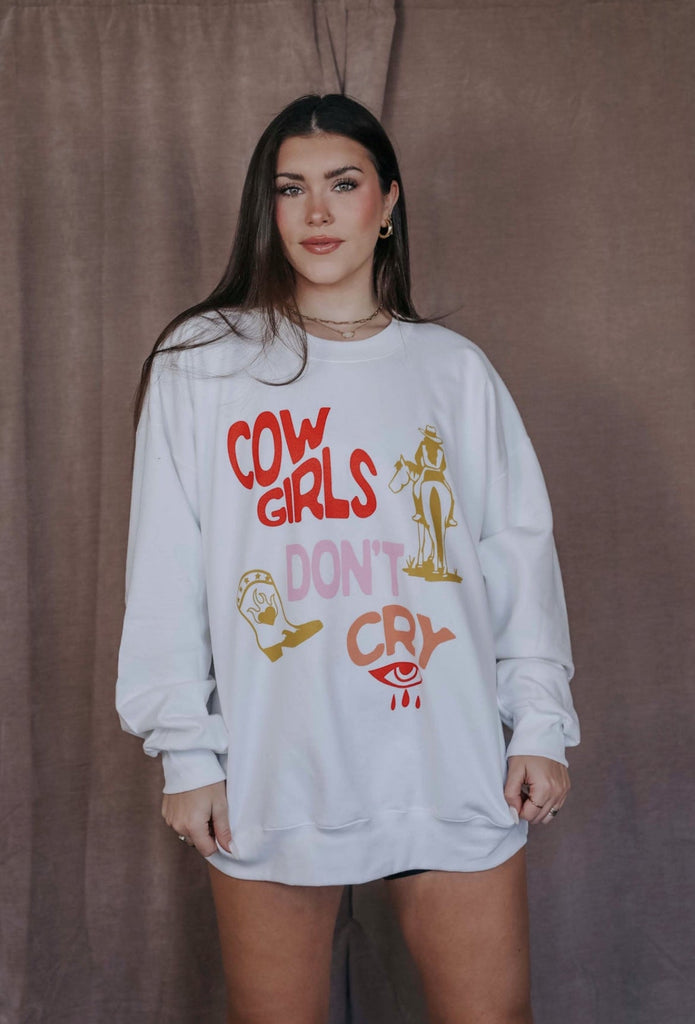 Cowgirls Don't Cry Sweatshirt-Graphic Sweatshirts-Friday+Saturday-Usher & Co - Women's Boutique Located in Atoka, OK and Durant, OK