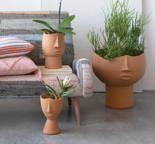 Terra-Cotta Planter With Face-Planters-Creative Coop-Usher & Co - Women's Boutique Located in Atoka, OK and Durant, OK