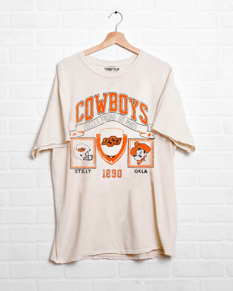 OSU Cowboys Prep Patch Off White Thrifted Tee-Graphic Tees-LIVYLU-Usher & Co - Women's Boutique Located in Atoka, OK and Durant, OK