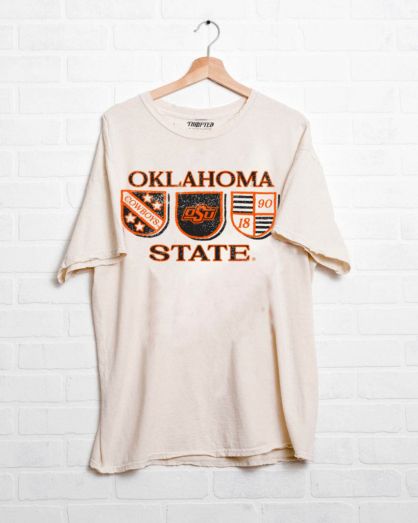 OSU Shield Thrifted Tee-Graphic Tees-LIVYLU-Usher & Co - Women's Boutique Located in Atoka, OK and Durant, OK