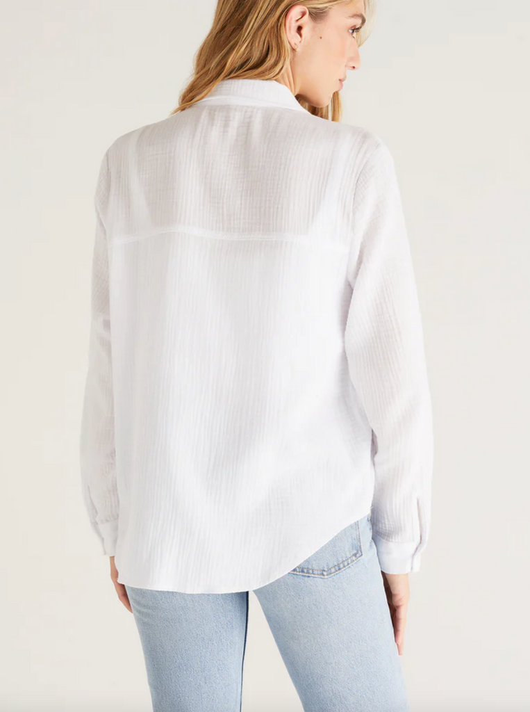Z Supply: Kaili Gauze Top, White-Long Sleeve Tops-Z SUPPLY-Usher & Co - Women's Boutique Located in Atoka, OK and Durant, OK