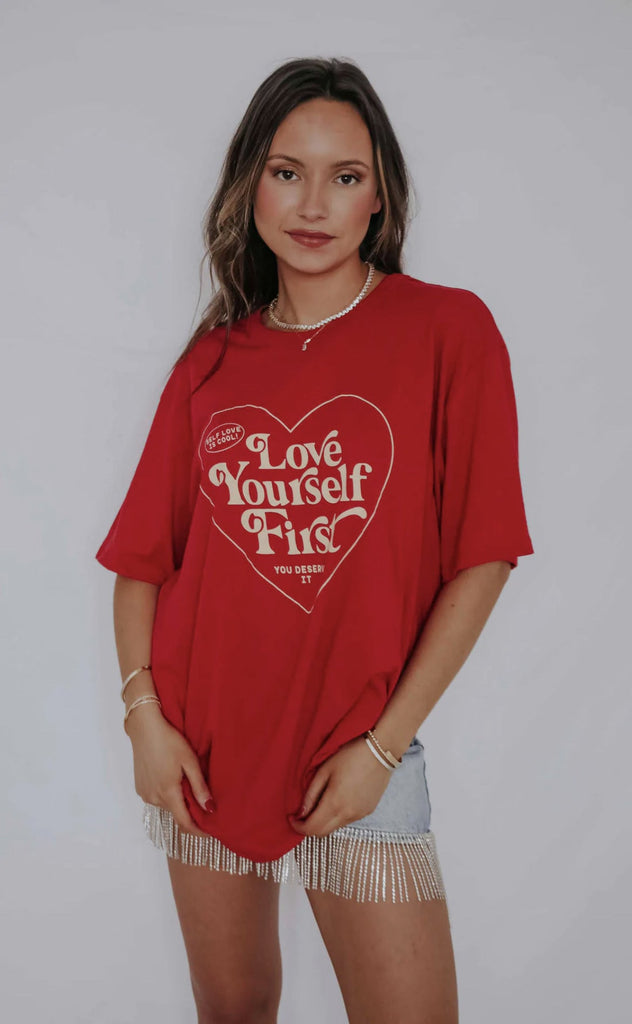 Love Yourself First Tee-Graphic Tees-Friday+Saturday-Usher & Co - Women's Boutique Located in Atoka, OK and Durant, OK