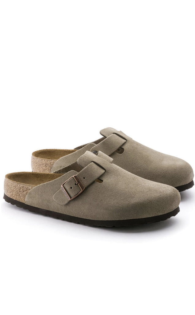 Birkenstock: Boston-Taupe Suede-Sandals-Birkenstock-Usher & Co - Women's Boutique Located in Atoka, OK and Durant, OK