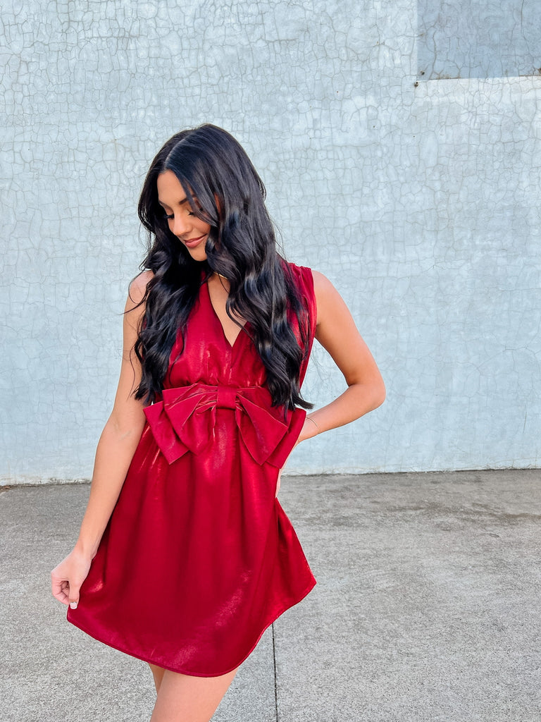 Ruby Red Dress-Dresses-Entro-Usher & Co - Women's Boutique Located in Atoka, OK and Durant, OK