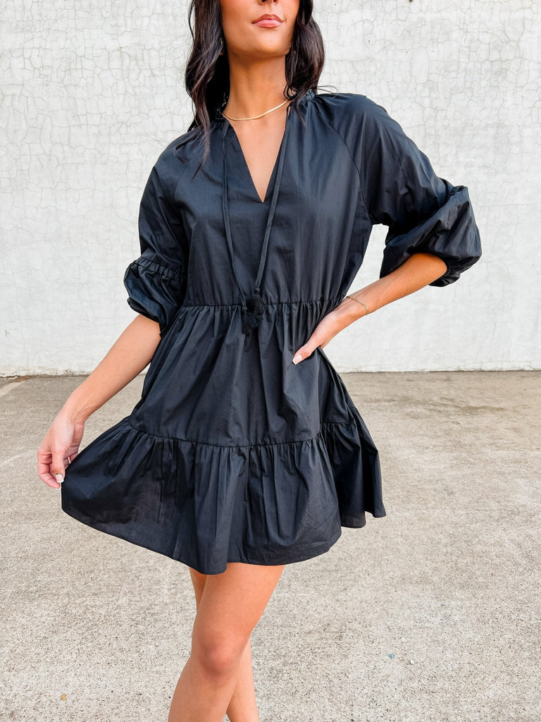 Poplin Dress, Black-Dresses-Day + Moon-Usher & Co - Women's Boutique Located in Atoka, OK and Durant, OK