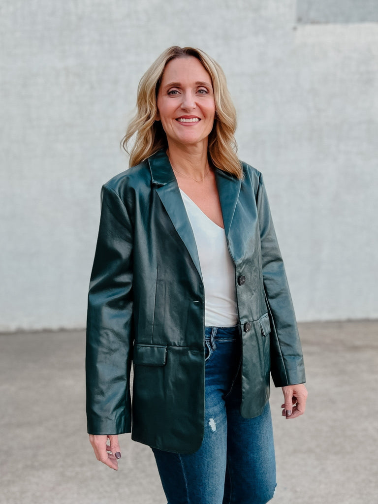 Vegan Leather Blazer-Blazers-Aureum-Usher & Co - Women's Boutique Located in Atoka, OK and Durant, OK