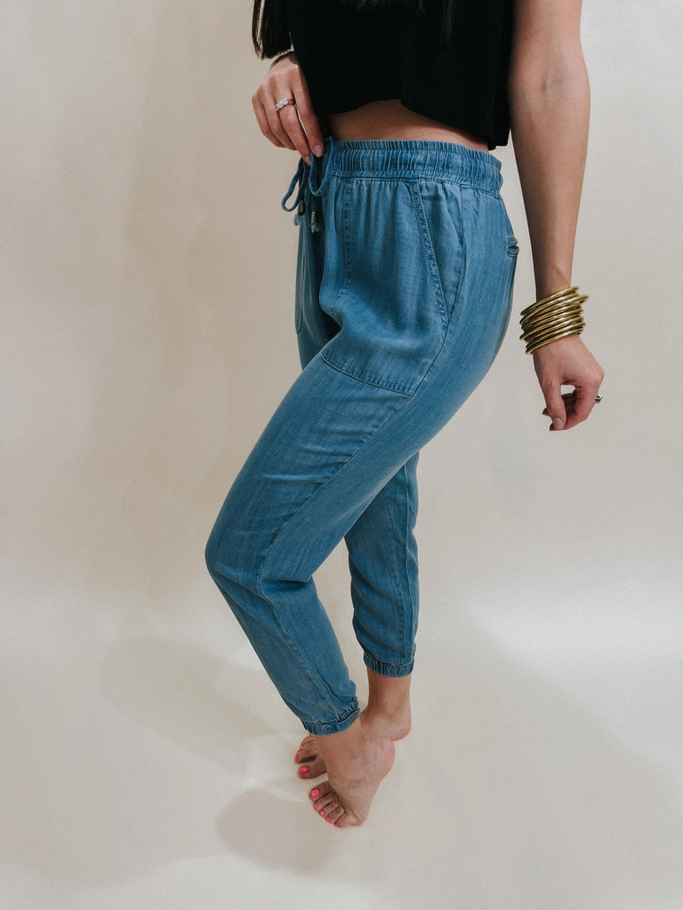 Serena Jogger Denim-Joggers-Thread & Supply-Usher & Co - Women's Boutique Located in Atoka, OK and Durant, OK