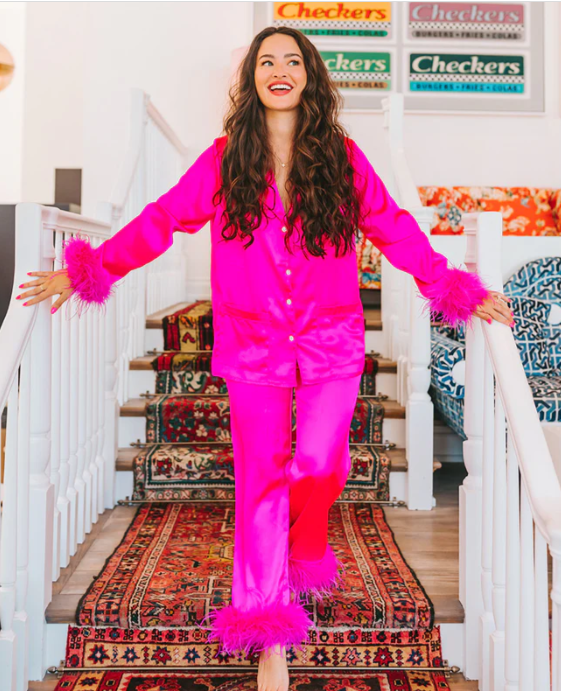 Danica Pajama Set, Hot Pink Feathers-Loungewear-Buddy Love-Usher & Co - Women's Boutique Located in Atoka, OK and Durant, OK